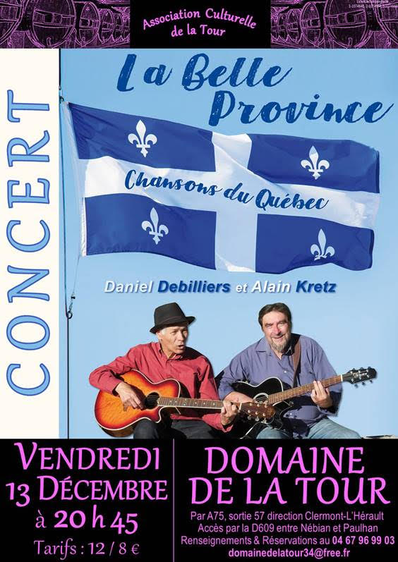 Concert « La Belle Province » le 13 décembre à 20h45