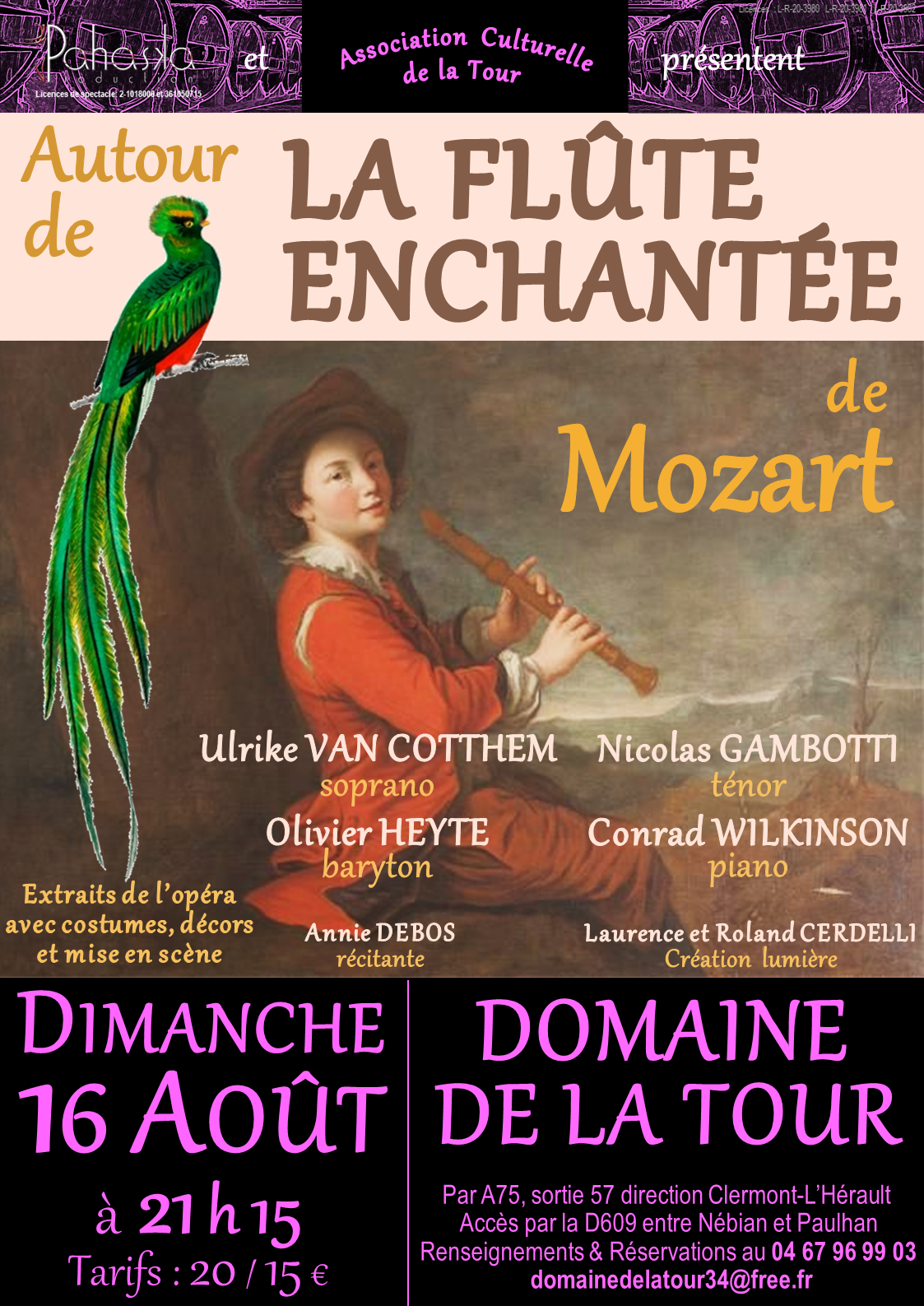 Soirée Opéra avec les plus beaux extraits de la Flûte Enchantée de MOZART, Dimanche 16 août 2020 à 21h15